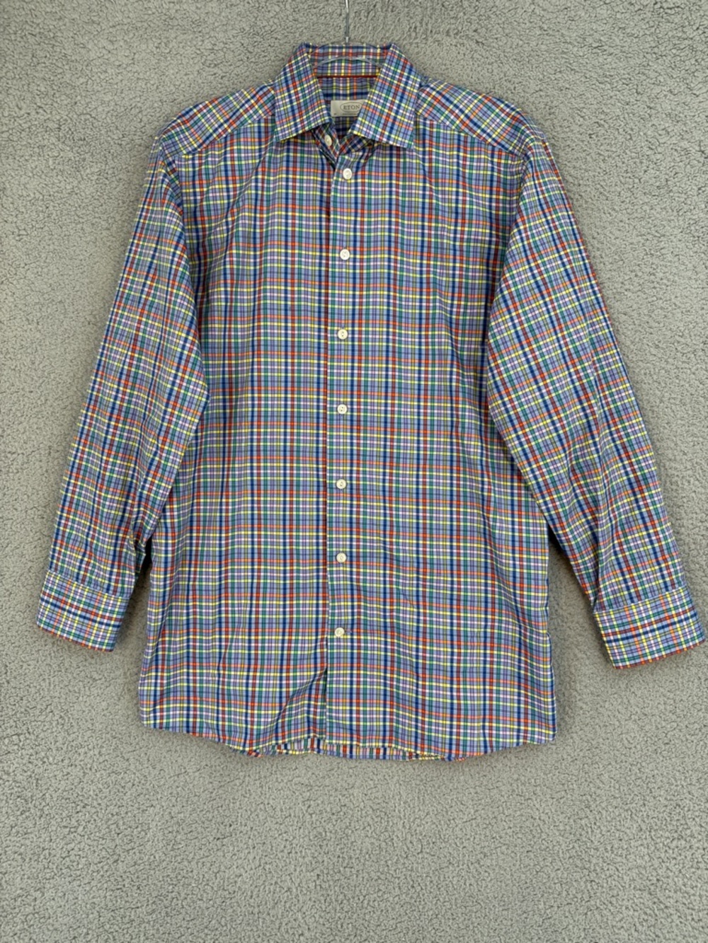 Eton Men’s 39 15 1/2 Multicolor Plaid long sleeve button up shirt Blue & Green